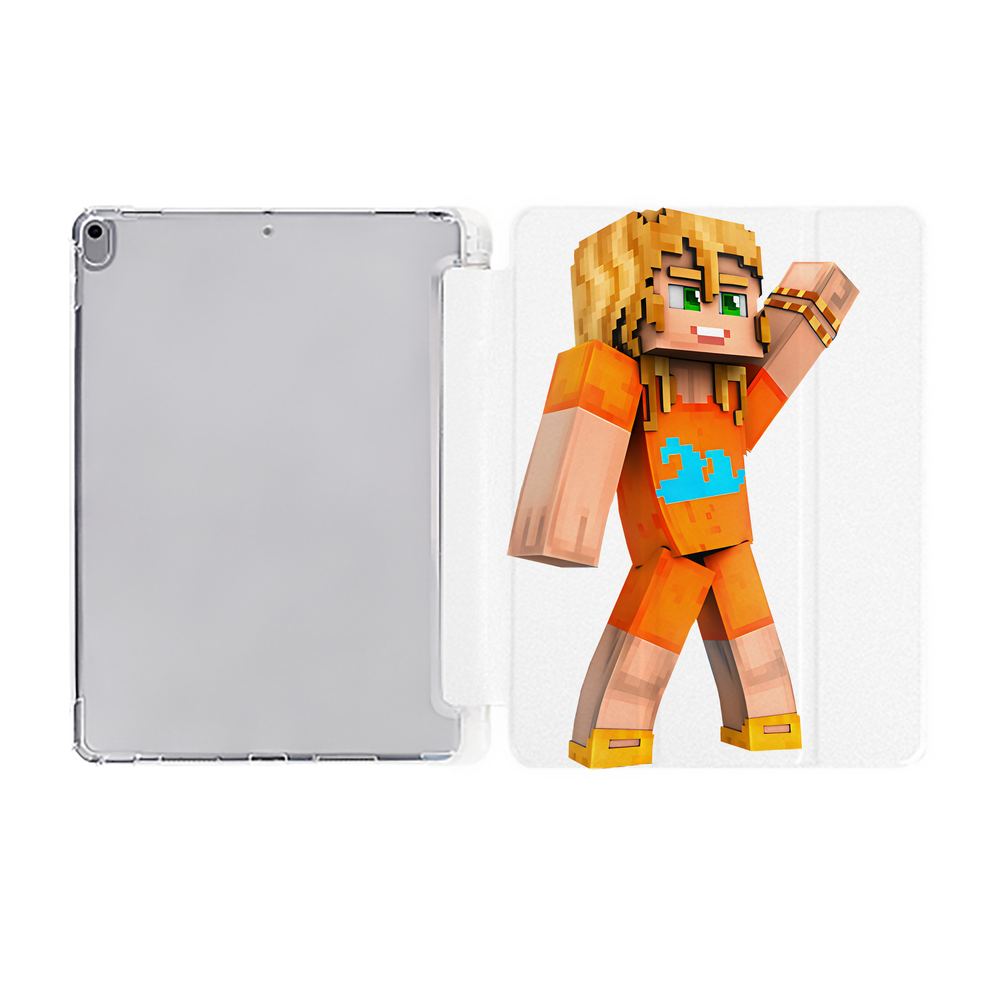 （画像用） マインクラフト ブロックの世界 Minecraft MC Block world IPad ケース ペン収納付き 三つ折りスタンド PUレザー×シリコン 対応機種9.5/10.5/10.9インチ